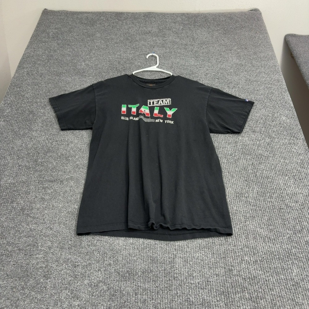 Vintage Team Italy Prairie Mountain T Shirt Mens L Black Cotton Graphic Retro